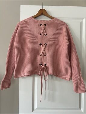 Lucky Brand Sweater w Lace-Up Back Sz S w MEASUREMENTS OVERSIZED, Boxy Fit